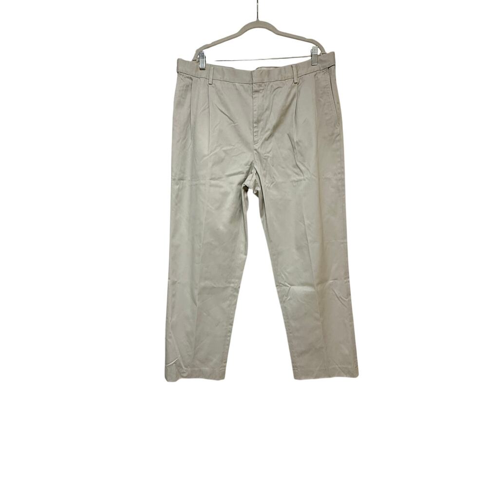 Lands End Pants Mens 40 Beige Traditional Fit Pleated 100% Cotton Twill Work
